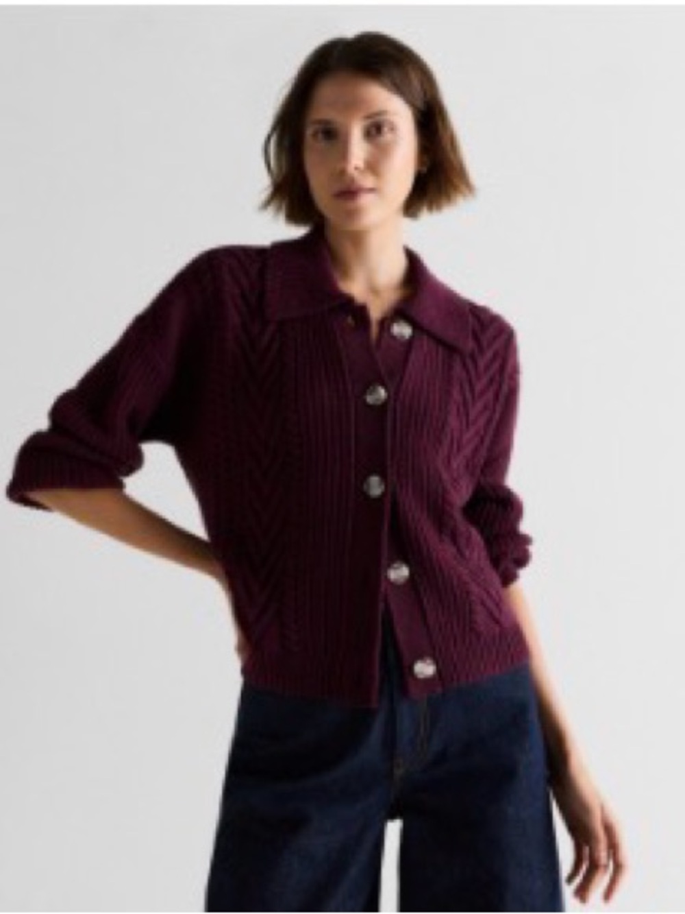 Quince Ribbed Button-Up Cardigan - Plum